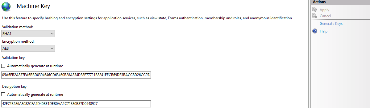 figure 12 - Machine Keys Configuration 